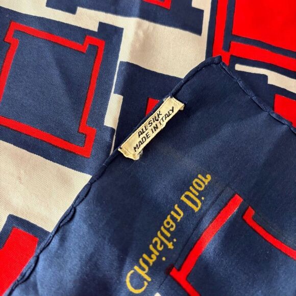 VTG Christian Dior Red White & Blue Silk Scarf Made in Italy - Picture 5 of 10